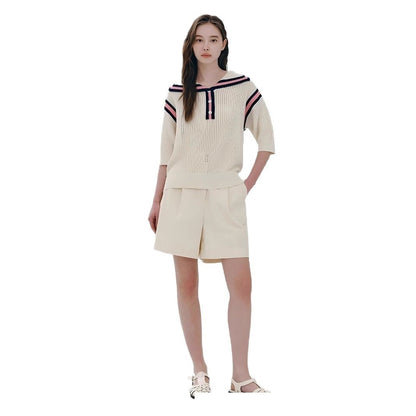 Jade – Pull Tricoté au Col Contrasté