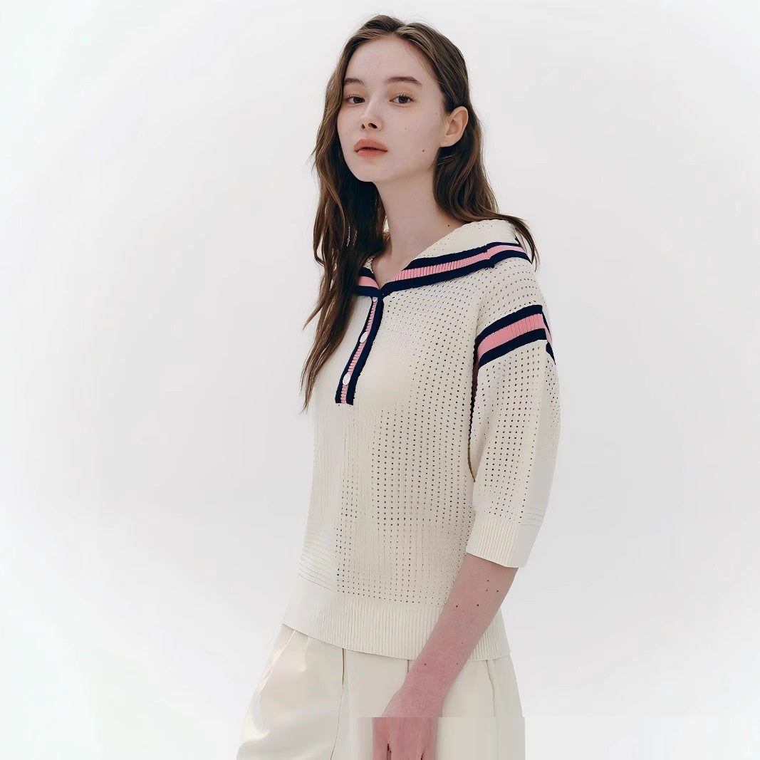 Jade – Pull Tricoté au Col Contrasté