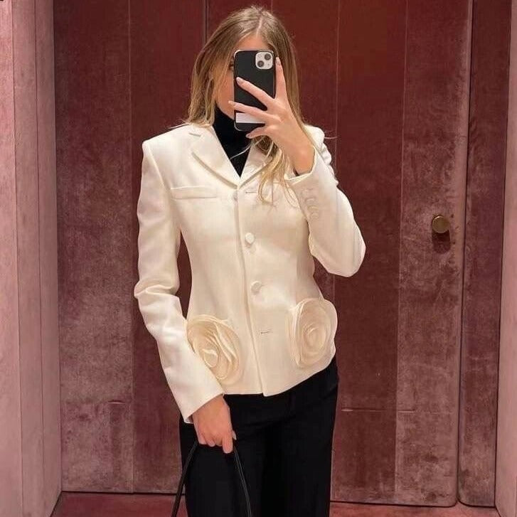 Melissa – Manteau de costume à manches longues à fleurs tridimensionnelles
