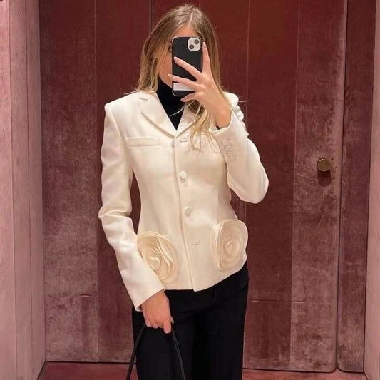 Melissa – Manteau de costume à manches longues à fleurs tridimensionnelles
