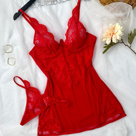 Heather – Pyjama en Dentelle Transparente à Bretelles