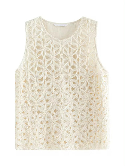 Amanda – Gilet sans Manches en Couleur Flocons d'Avoine