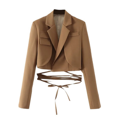 Emily – Veste à lacets à taille à cordon de couleur unie à manches longues