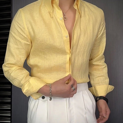 Gary – Chemise décontractée en lin respirant à manches longues et coupe ajustée