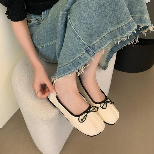 Abigail – Chaussures Plates Vintage à Nœud Froissé