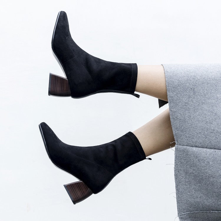 Leah – Bottes à Talons Épais pour Enfants en Velours Élastique Noir