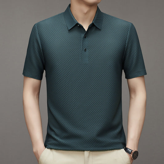 Rhys – Polo Jacquard à Manches Courtes en Soie de Glace