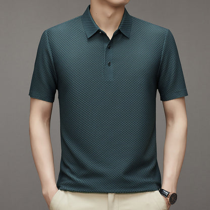 Rhys – Polo Jacquard à Manches Courtes en Soie de Glace
