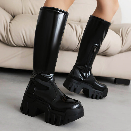 Alison – Bottes à bout rond avec fermeture éclair latérale et semelle épaisse