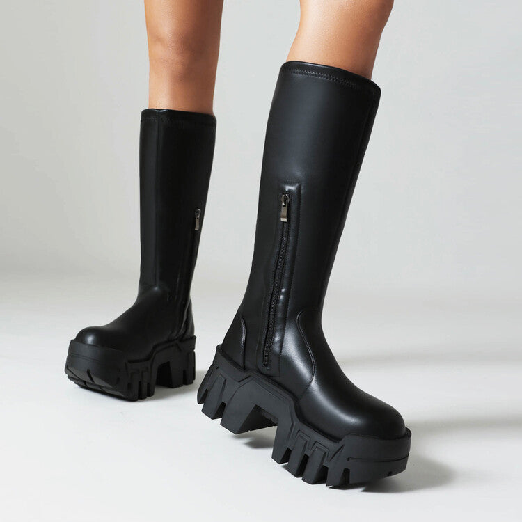 Alison – Bottes à bout rond avec fermeture éclair latérale et semelle épaisse