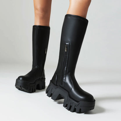 Alison – Bottes à bout rond avec fermeture éclair latérale et semelle épaisse