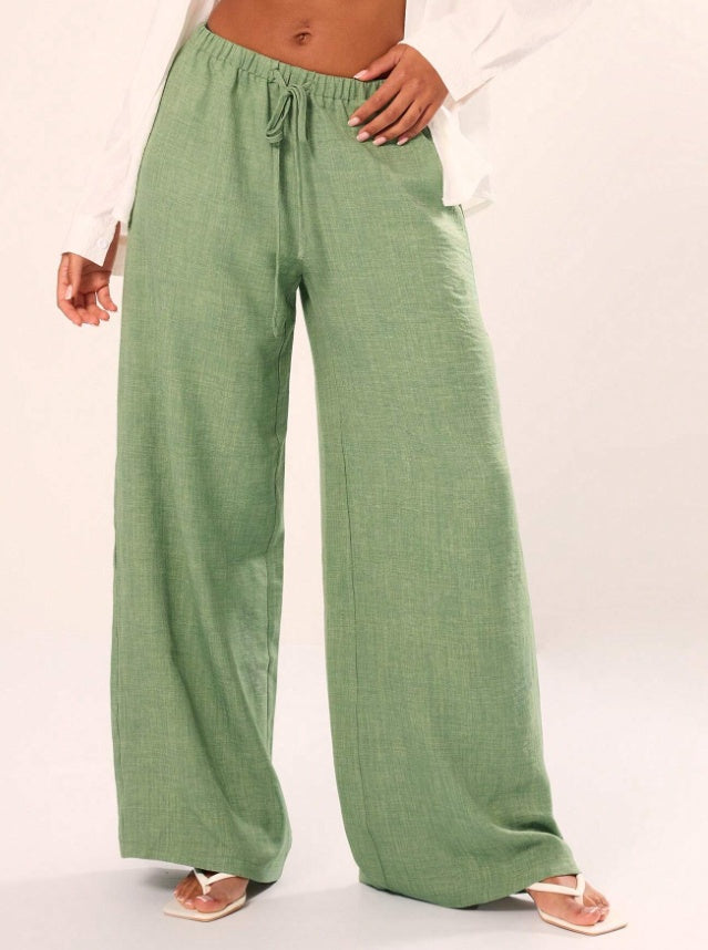 Heidi – Pantalon de Lin Texturé avec Ceinture à Nouer
