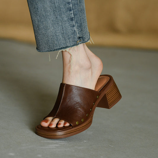 Julia – Mules à Talon Épais Tête Carrée Été