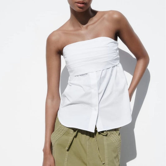 Lucy – Haut Sans Manches Enveloppant Le Buste Extensible Blanc