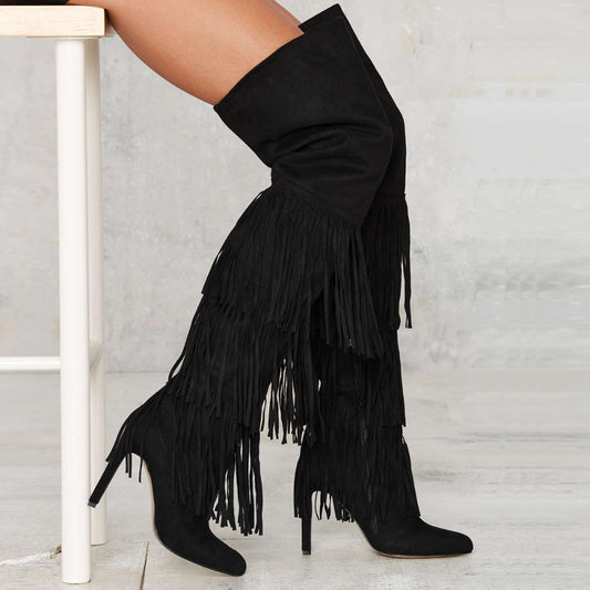 Nicole – Bottes à Franges Hautes Talons pour Femmes