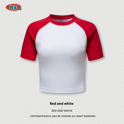Susan – T-shirt Court Rétro Femme avec Manches Raglan Contrastées