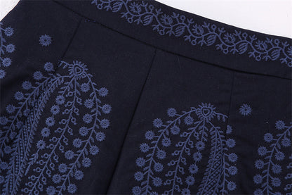 Margaret – Pantalon Évasé Brodé Contrastant