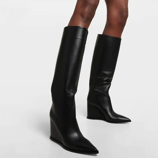 Nicole – Bottes Hautes Évasées en Cuir Vegan pour Femmes