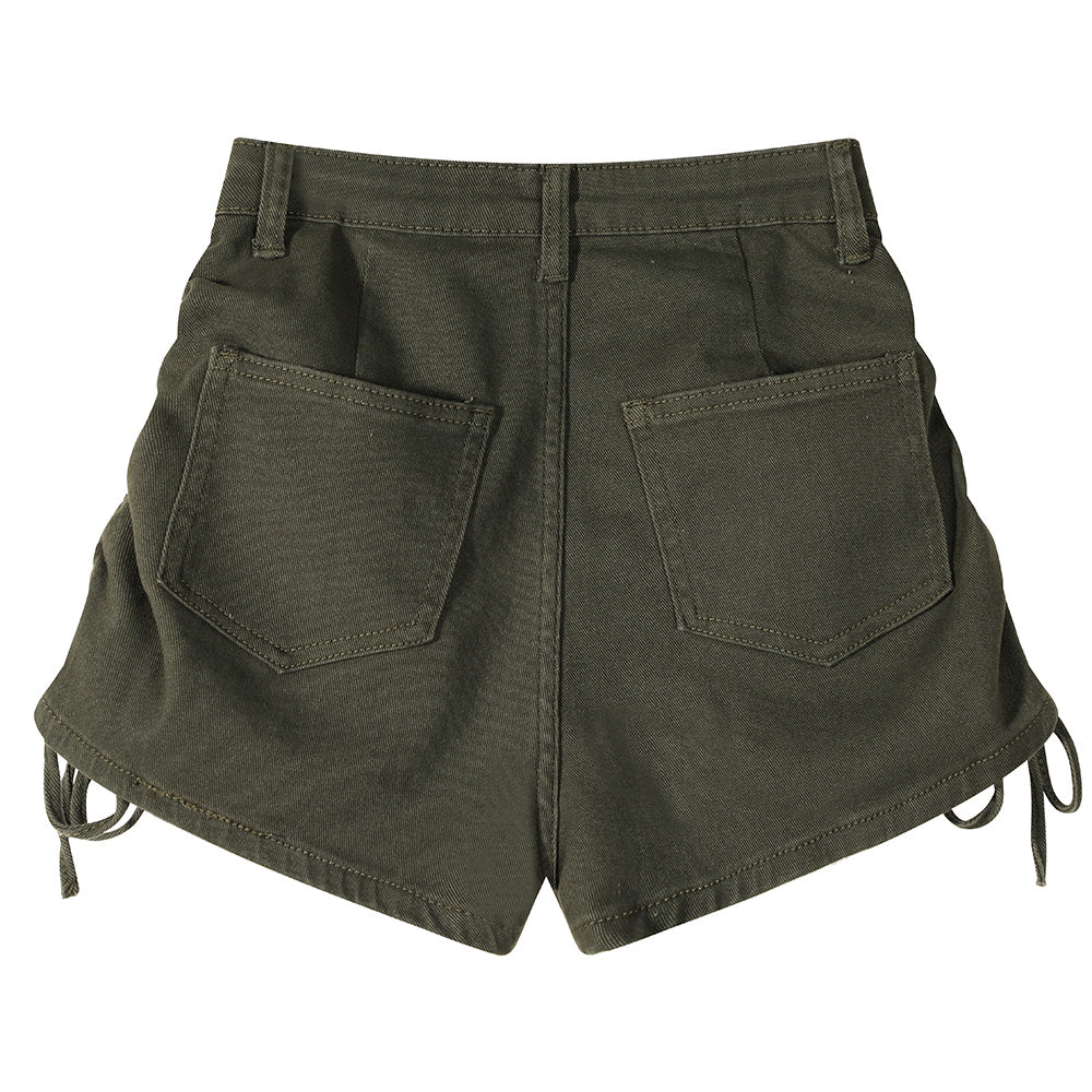 Linda – Shorts Évasés en Denim à Taille Haute avec Cordon