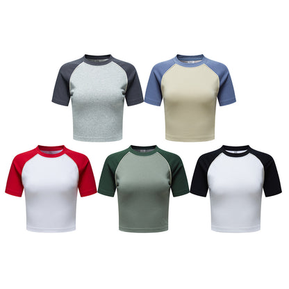 Susan – T-shirt Court Rétro Femme avec Manches Raglan Contrastées