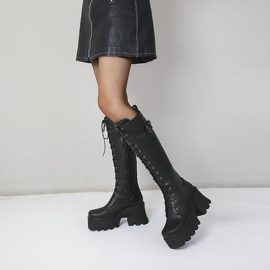 Amanda – Bottes Hautes Épaisses Style Britannique
