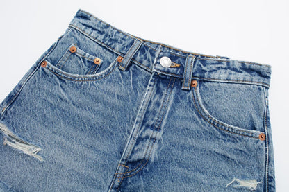 Dawn – Shorts en Denim Taille Haute Rétro Américain pour Femme