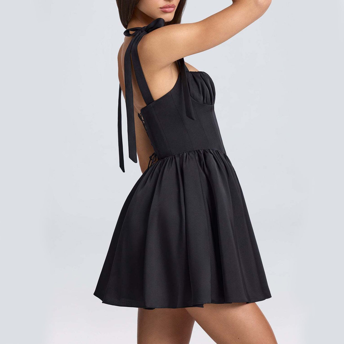 Natasha – Robe Courte à Bretelles Nouées Été Mode Évasée