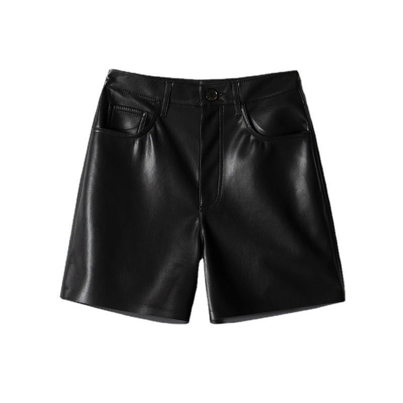 Imogen – Shorts Droits Taille Haute en Cuir Vegan