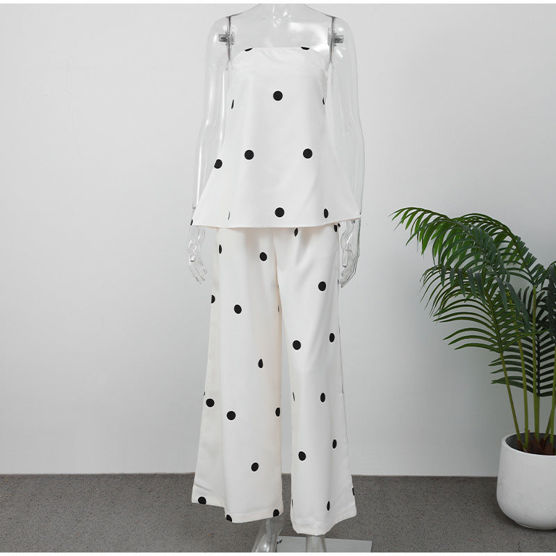 Sharon – Ensemble à Pois avec Pantalon à Jambe Large