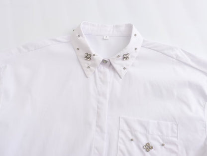 Emily – Chemise en Popeline de Coton avec Col Bijou Blanc