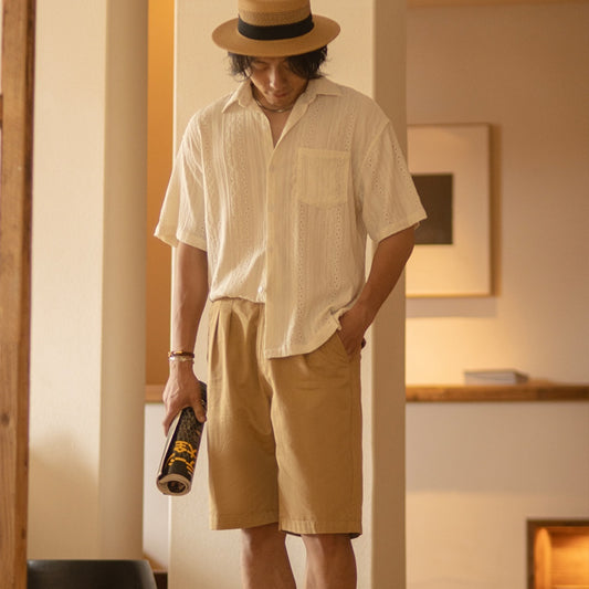 Gary – Chemise Vintage à Trous Jacquard pour Hommes