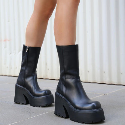 Grace – Bottines à Plateforme à Bout Rond avec Fermeture Éclair Latérale