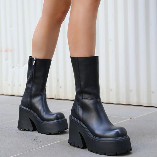 Grace – Bottines à Plateforme à Bout Rond avec Fermeture Éclair Latérale