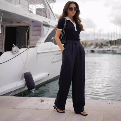 Joan – Polo Slim à Col V avec Patchwork Contrasté