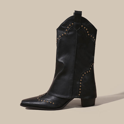 Joan – Bottes Hautes Rétro à Découpe en V avec Rivets