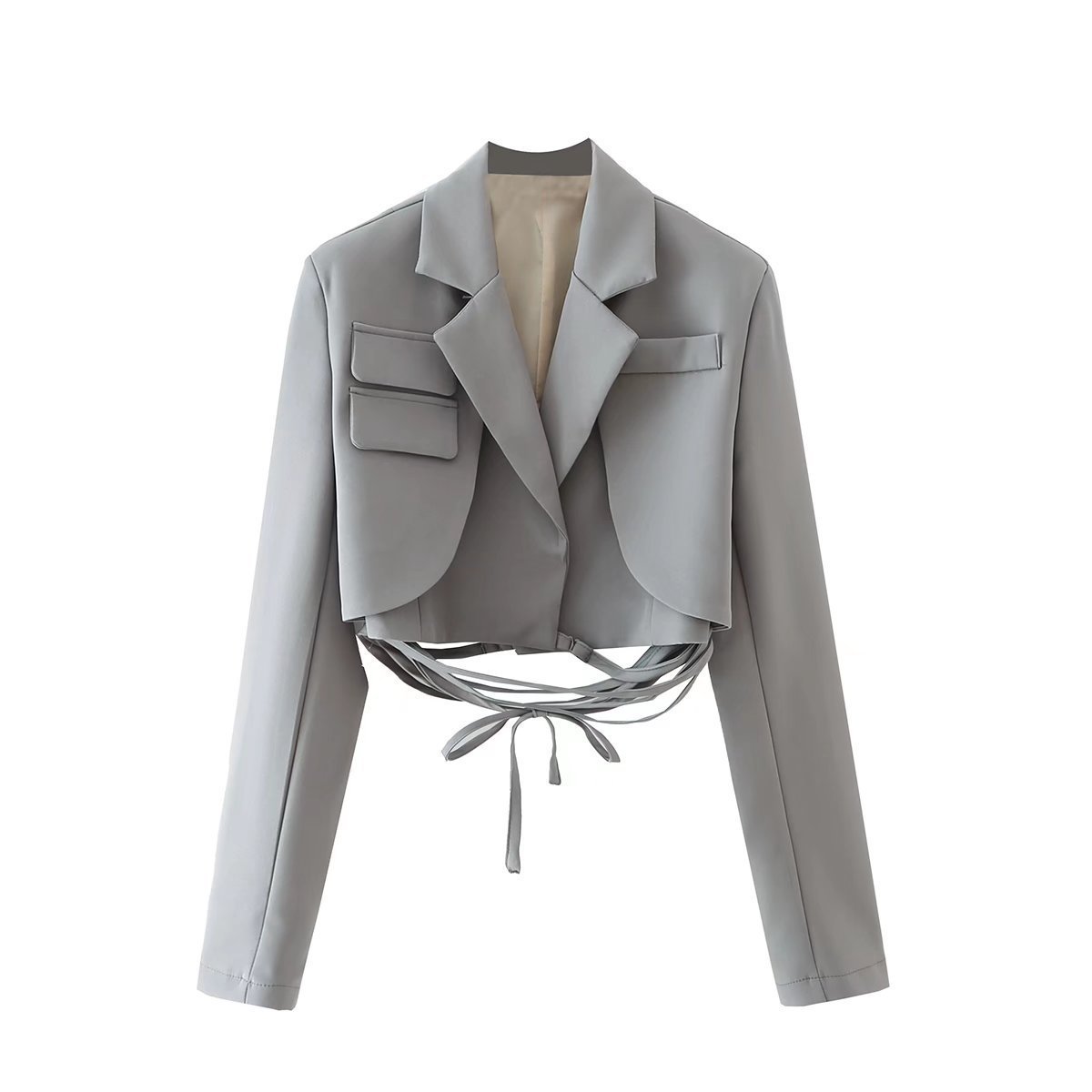 Emily – Veste à lacets à taille à cordon de couleur unie à manches longues