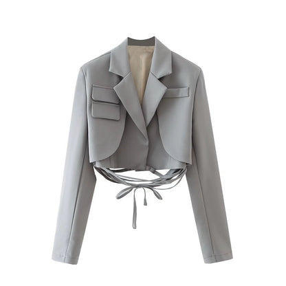 Emily – Veste à lacets à taille à cordon de couleur unie à manches longues