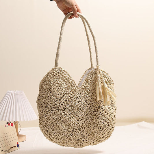 Rose – Grand Sac Tissé à Franges