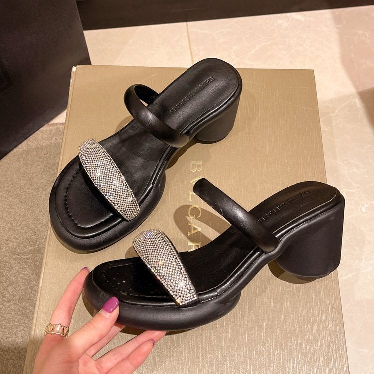 Natalie – Sandales à Talons Épais avec Strass