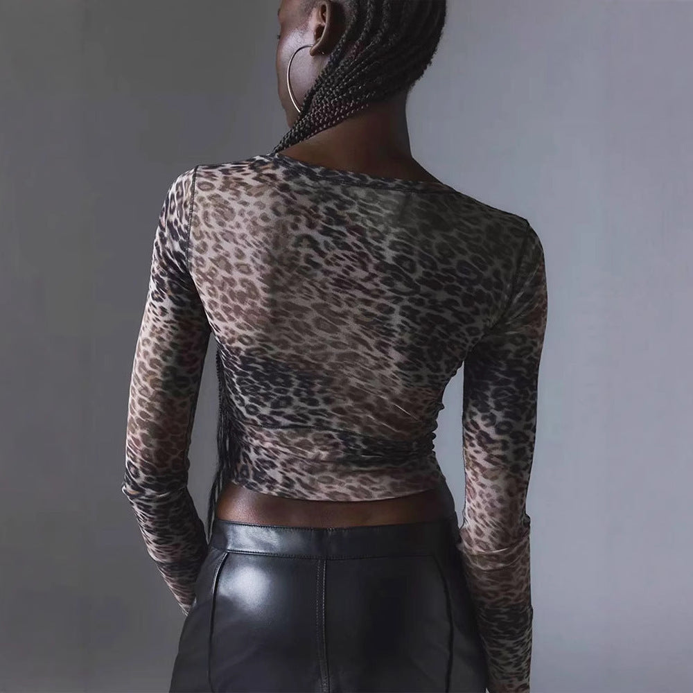 Melissa – Haut Slim à Manches Longues Imprimé Léopard