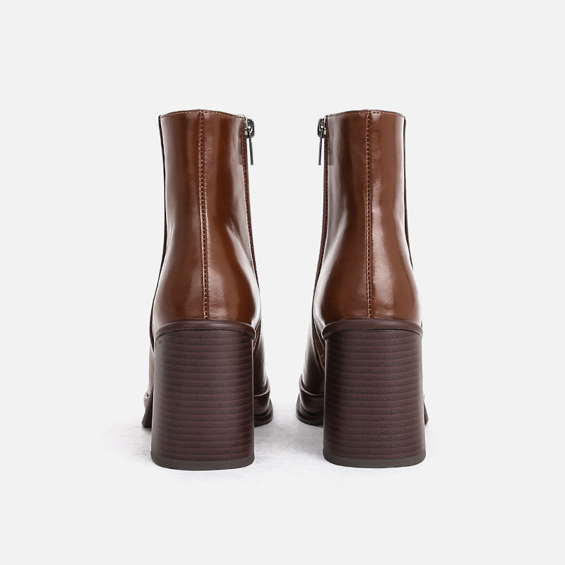 Joan – Bottines à Talon Épais en Cuir Vegan Imperméables