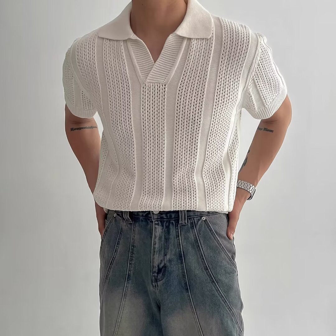 Donald – Polo à Mailles Creuses en Tricot Manches Courtes