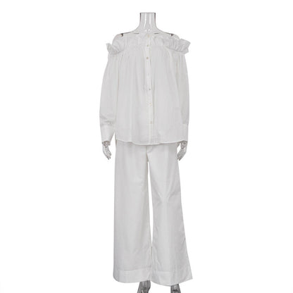 Melanie – Ensemble Cardigan Épaules Dénudées et Pantalon Large