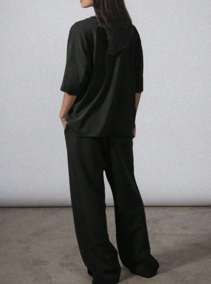 Lynda – Ensemble Décontracté Uni à Manches Courtes et Pantalon Long