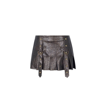 Imogen – Jupe Plissée Vintage à Rivets Délavée