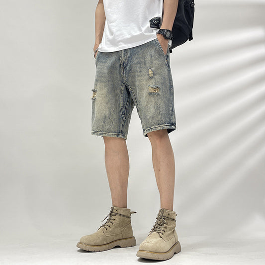 Jerry – Short en Jean à Cinq Poches avec Trous Détendus