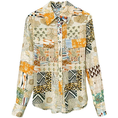 Margaret – Chemise en Soie de Mûrier à Manches Longues et Motif Floral