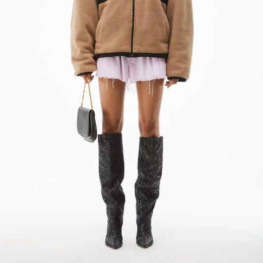 Shannon – Bottes à Talon Aiguille Style Plissé pour Femmes