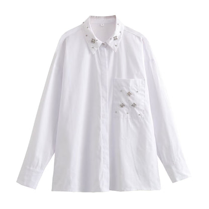 Emily – Chemise en Popeline de Coton avec Col Bijou Blanc