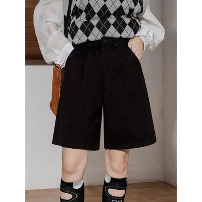 Marion – Pantalons courts larges en laine taille haute pour femmes